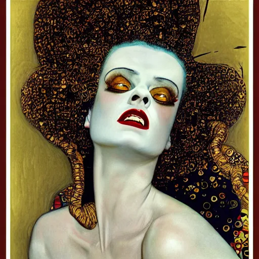 Image similar to bride of frankenstein influenced by gustav klimt.