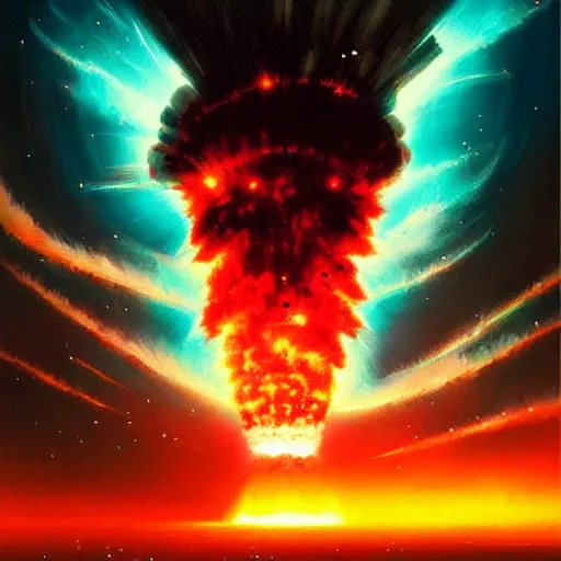 Prompt: nuclear explosion from space, neon lights by greg rutkowski