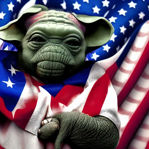 Prompt: elephant yoda as potus american flag in 3 d, art designers magazine photo unreal 8 k resolution