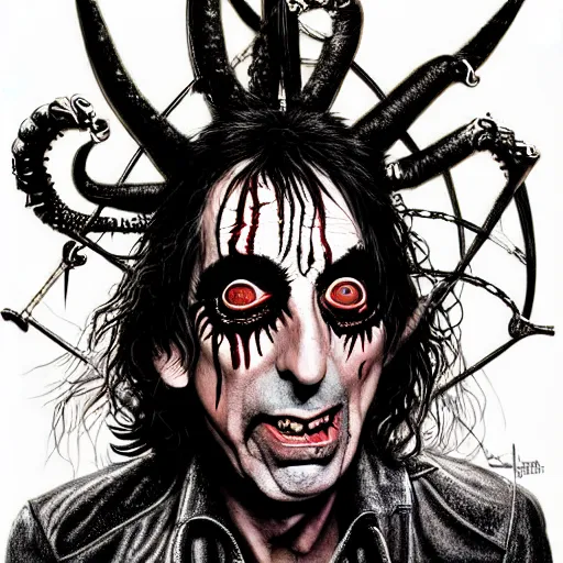 Image similar to graphic illustration, creative design, alice cooper as satan, biopunk, francis bacon, highly detailed, hunter s thompson, concept art