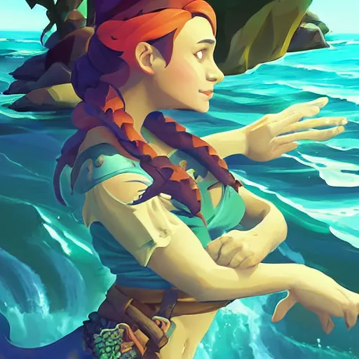 Image similar to painting mermaid treasure on sea of thieves game avatar hero smooth face median photoshop filter cutout vector, behance hd by jesper ejsing, by rhads, makoto shinkai and lois van baarle, ilya kuvshinov, rossdraws global illumination