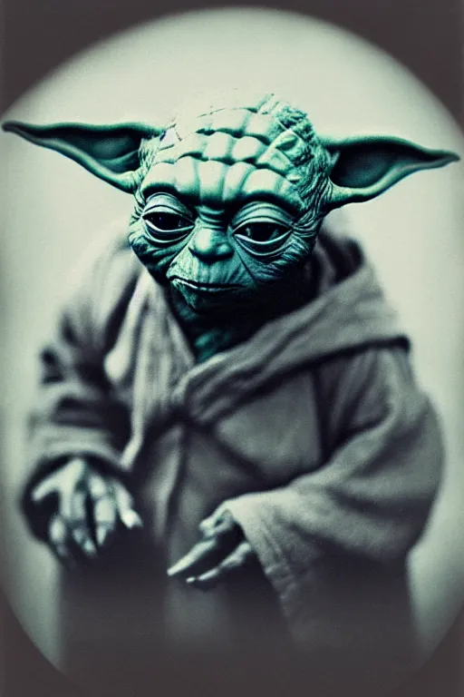 Image similar to a tintype photo portrait of yoda, highly detailed, 5 0 0 px, sharp focus