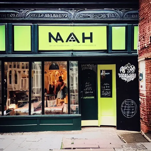 Prompt: “a restaurant called NAHHH on Marylebone High St, all customers are the Incredible Hulk ”