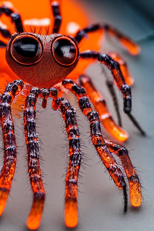 Image similar to high quality close-up photo translucent gelatinous spiders! gorgeous highly detailed hannah yata elson peter cinematic orange lighting high quality low angle hd 8k sharp shallow depth of field