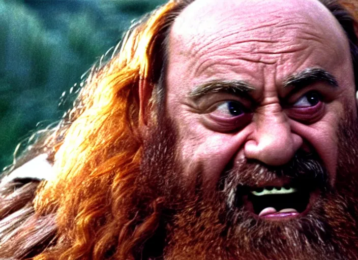 Image similar to film still of danny devito as gimli in lord of the rings movie, 8 k