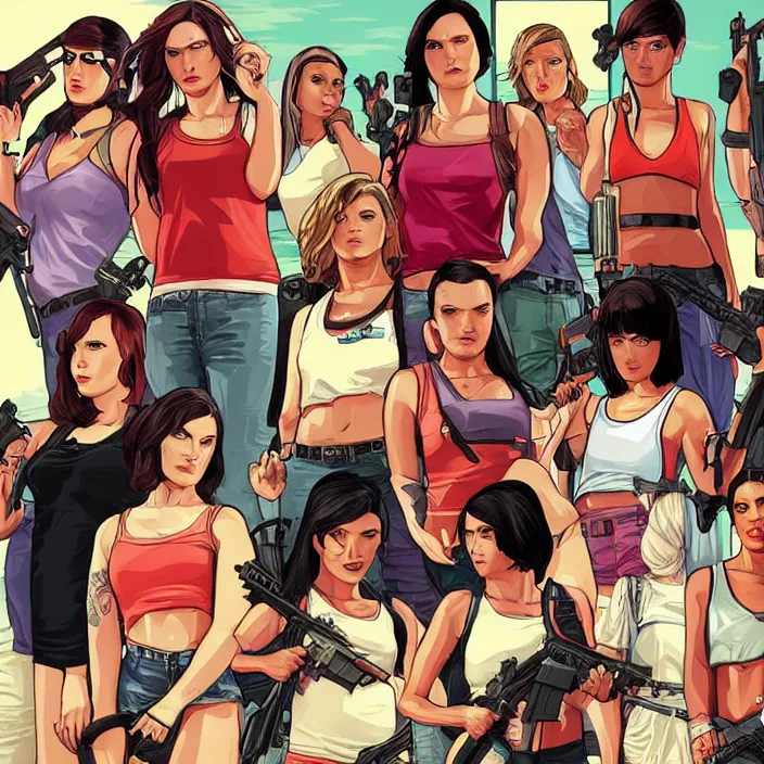 Prompt: female protagonists in gta, cover art by stephen bliss, boxart
