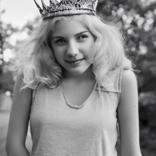 Image similar to photograph of teenage blonde girl with big chest wearing a princess crown and tank top