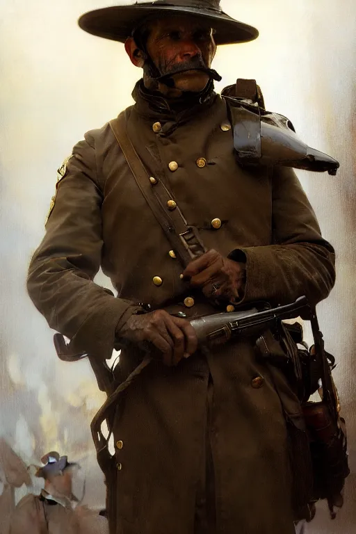 Prompt: hyperrealist portrait of a civil war soldier by jeremy mann and alphonse mucha, fantasy art, photo realistic, dynamic lighting, artstation, poster, volumetric lighting, very detailed faces, 4 k, award winning