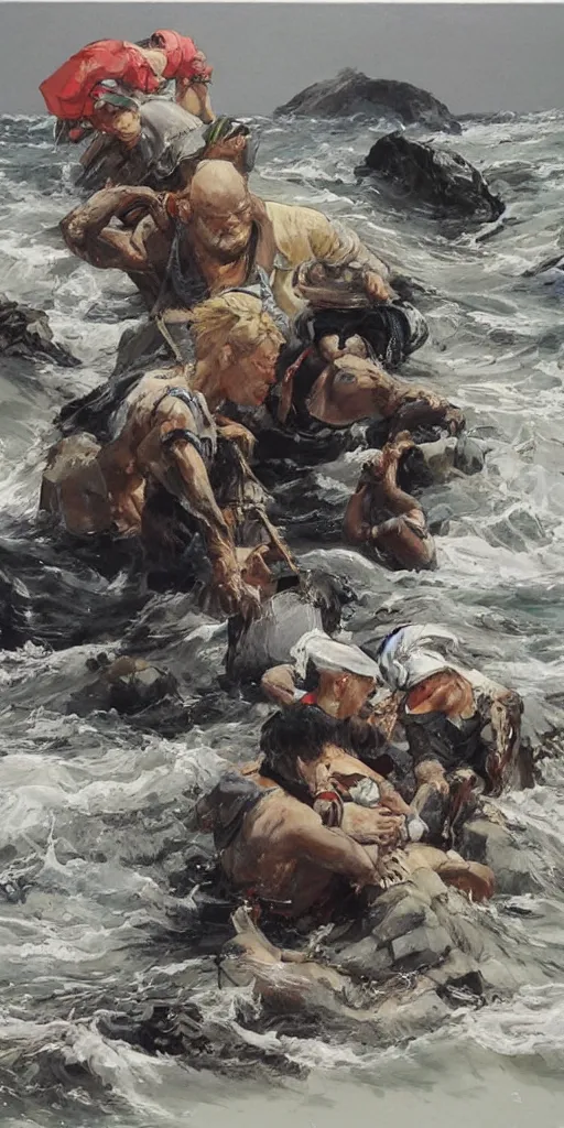 Image similar to oil painting scene from sea by kim jung gi