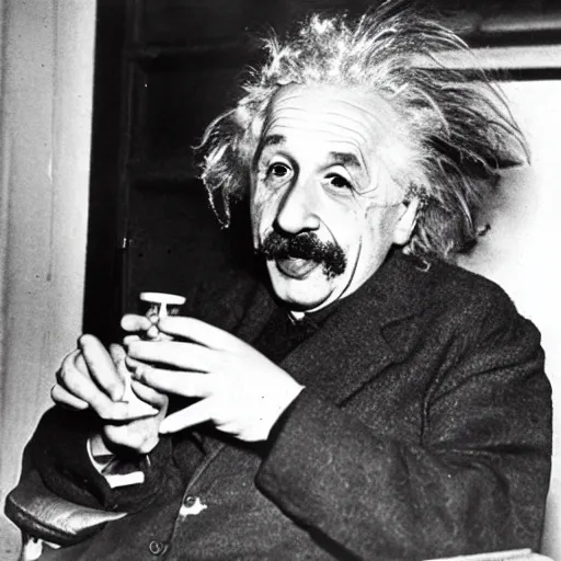 Prompt: photo of einstein eating a banana