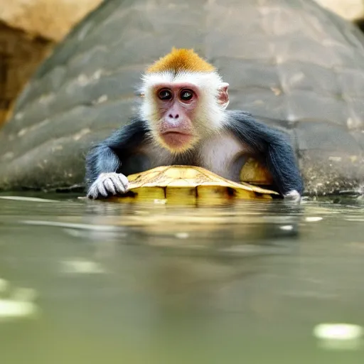 Image similar to a monkey sitting on the back of a turtle