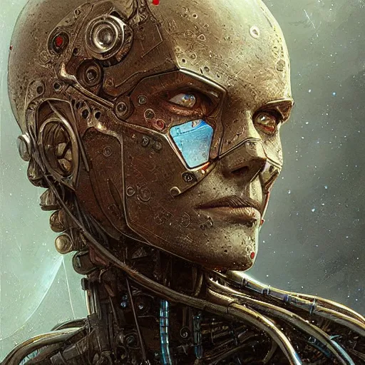 Image similar to robot portrait, close up, concept art, intricate details, highly detailed by greg rutkowski, michael whelan and gustave dore