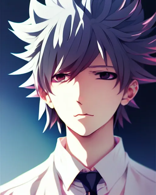 Image similar to extremely attractive soft feminine male anime character screenshot, nagito komaeda, anime, intricate, sharp focus, illustration, highly detailed, digital painting, cell shaded, concept art, matte, art by ilya kuvshinov and kyoto animation and wlop, ruan jia and greg rutkowski, studio quality, masterpiece