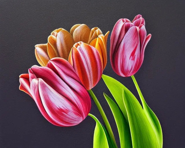 Image similar to rule of thirds intricate inside the tulip extreme closeup on a table - - a journey inside the physiology of plants, an ultrafine detailed painting by rafal olbinski, behance contest winner, pop surrealism, detailed painting, very detailed, minimalist, skeuomorphic, airbrush art