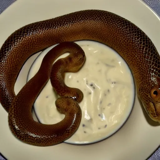 Prompt: snake in yogurt