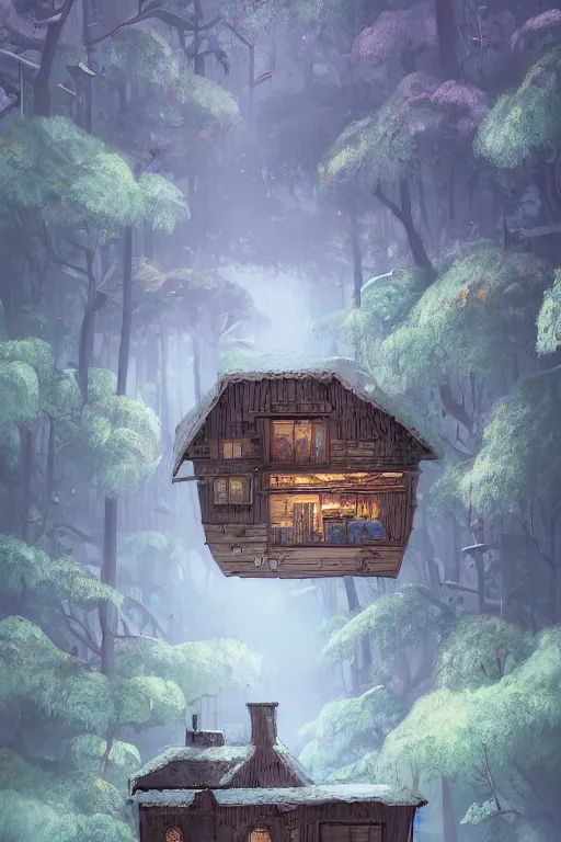 Image similar to a ramshackle multistory fairytale hut in the forest by Petros Afshar