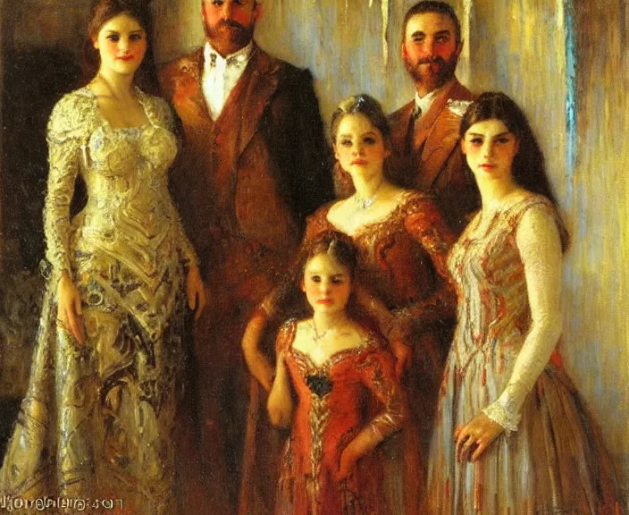 Prompt: Gaston Bussiere portrait of the Madrigal family from Encanto