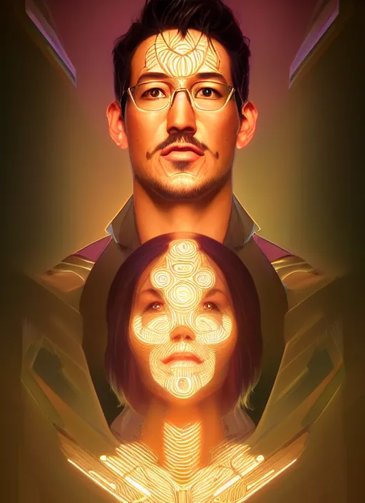 Prompt: symmetry portrait of markiplier, glowing lights, intricate, elegant, highly detailed, digital painting, artstation, concept art, smooth, sharp focus, illustration, art by artgerm and greg rutkowski and alphonse mucha