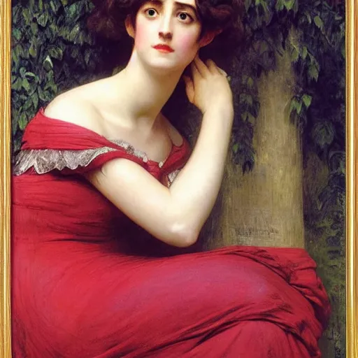 Image similar to portrait en buste of eva green in an edwardian dress by frederic william burton and frederic leighton, abundantly detailed, perfectly detailed eyes