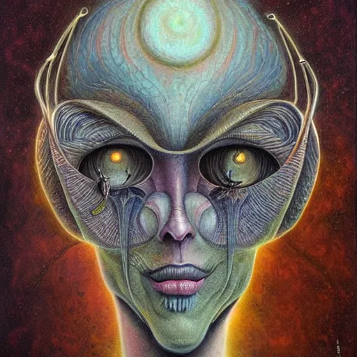 Image similar to portrait of surreal alien , artwork by Daniel Merriam,