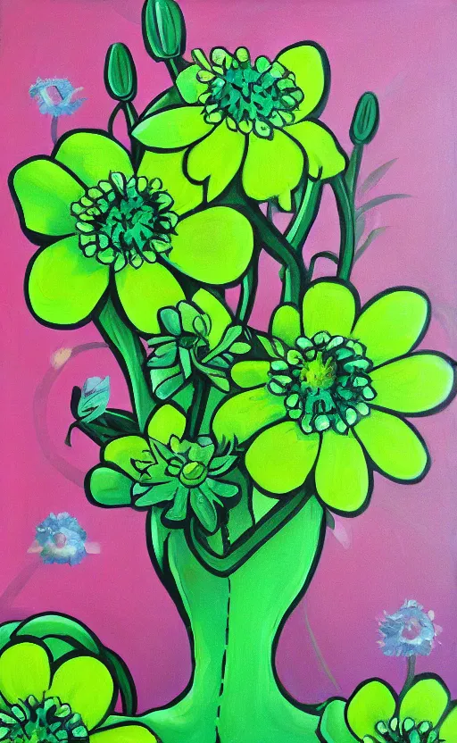 Image similar to green flowers painting pop surrealism