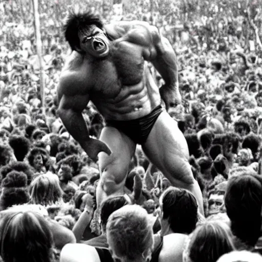 Image similar to hulk performing at woodstock