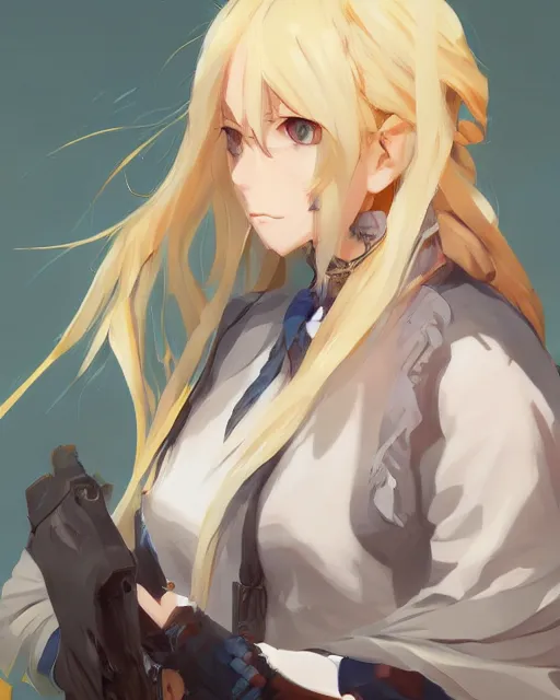 Prompt: a jrpg female protagonist with big round eyebrows and blonde hair by krenz cushart, detailed, trending on artstation, pixiv, kyoto animation