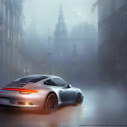 Image similar to a Porsce 911 Carrera 3.2 on silk cloth, fog, volumetric lighting, intricate, elegant, highly detailed, digital painting, artstation, concept art, smooth, sharp focus, illustration, art by artgerm and greg rutkowski and alphonse mucha