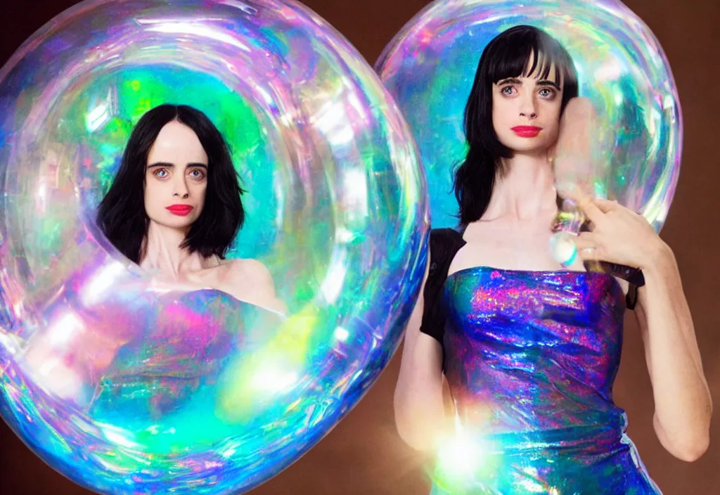 Image similar to krysten ritter as a woman trapped in an iridescent bubble