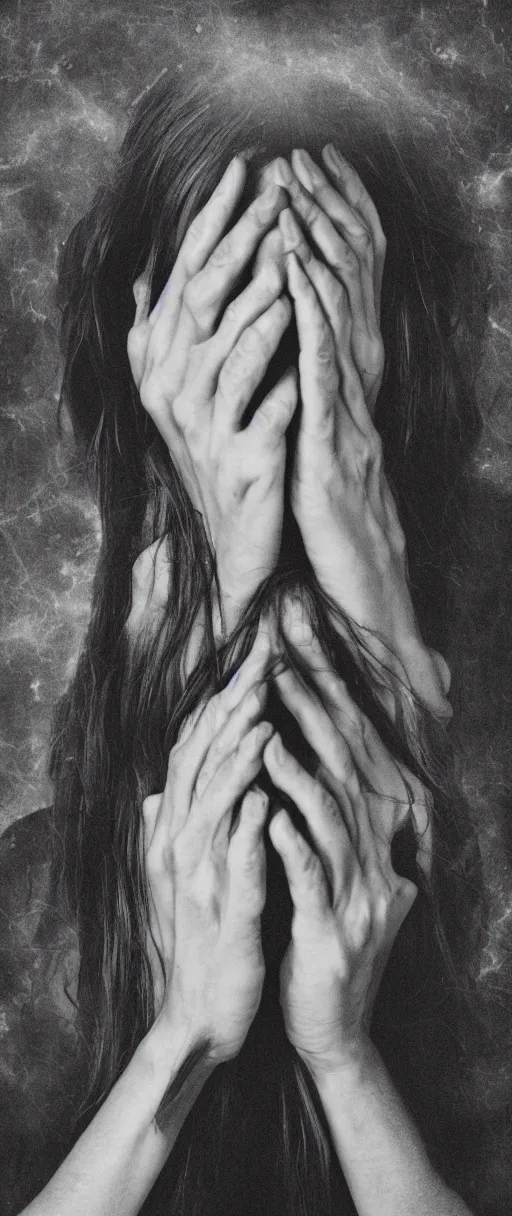 Image similar to super detailed studio portrait of and advanced alien doing facepalm when seeing human beings, artistic photo, noir, monochrome, dark atmosphere, commercial photography, fine art, leica