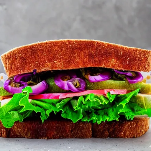 Prompt: close up high resolution photo of vegan sandwich, very tasty, food photography, instagram, trending