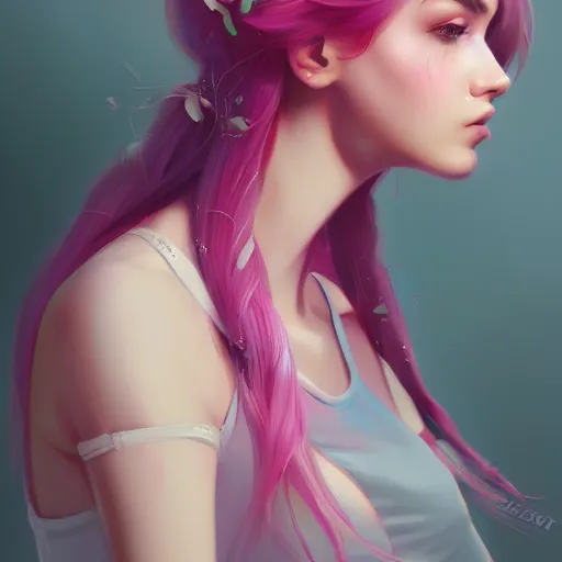 Image similar to teen girl, pink hair, gorgeous, amazing, elegant, intricate, highly detailed, digital painting, artstation, concept art, sharp focus, illustration, art by Ross tran