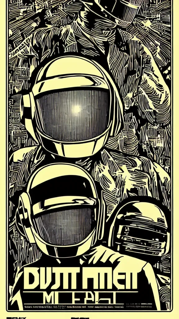 Image similar to Daft Punk concert poster by mcbess, full colour print, Techno concert advert, DAFT PUNK CONCERT 24 Aout 2022