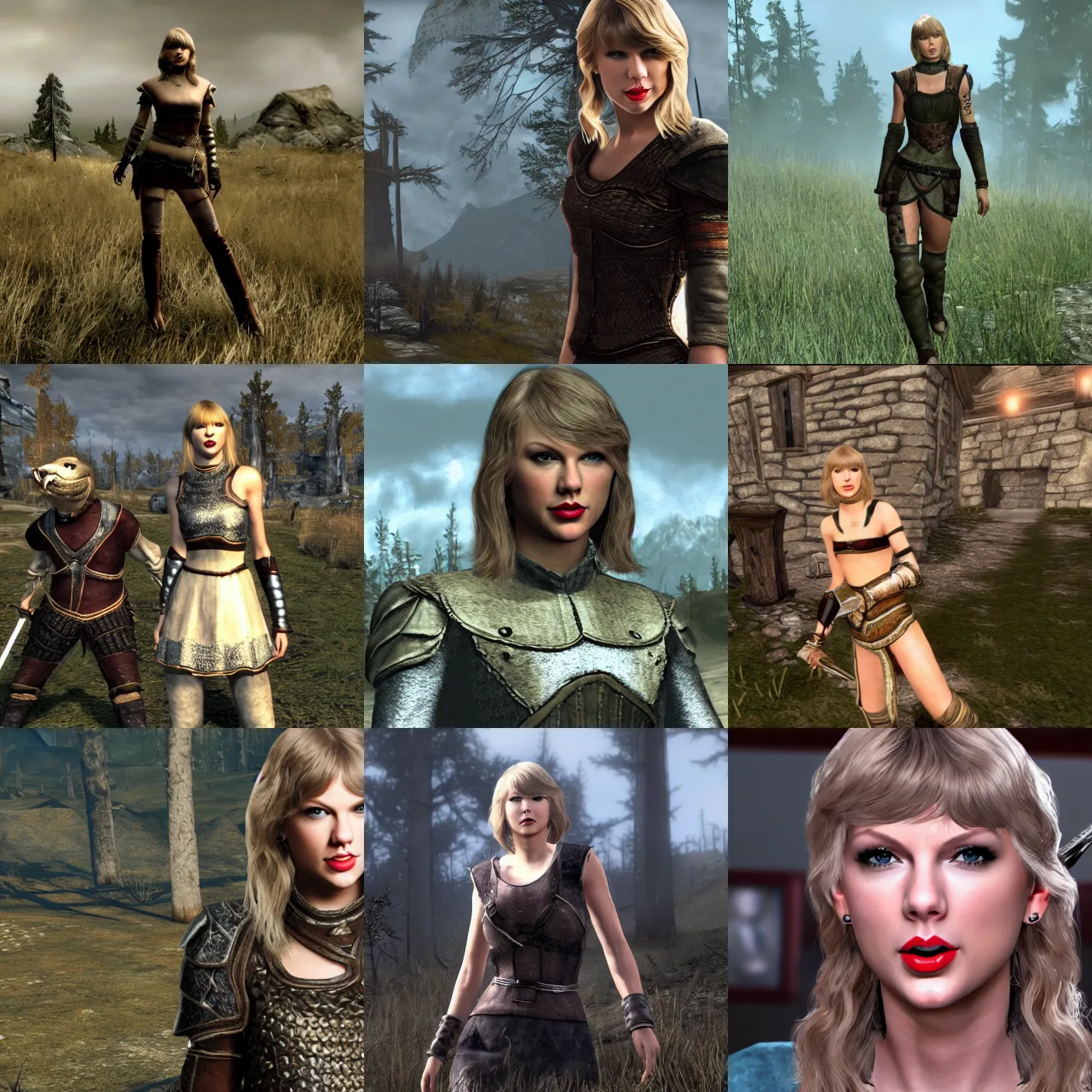 Prompt: taylor swift as a housecarl in skyrim, game screenshot