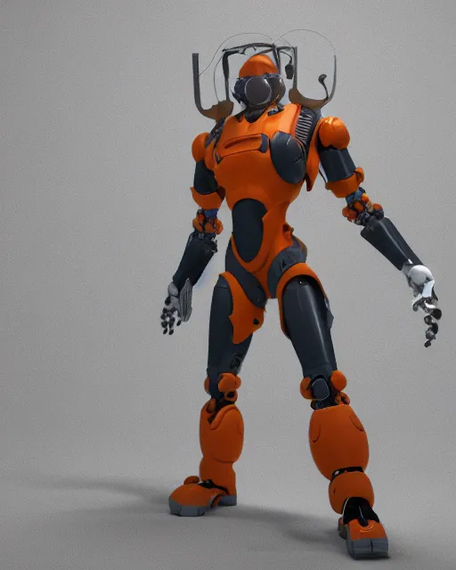 Image similar to full body 3d render of gordon freeman as a robot, studio lighting, white background, blender, trending on artstation, 8k, highly detailed