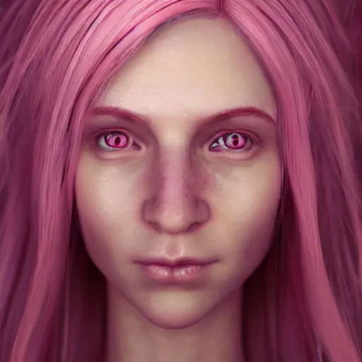 Image similar to beautiful pink haired half elf healer, 3 d model, sculpture, octane render, portrait, natural lighting