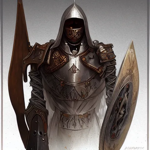 Image similar to beautiful warforged crusades construct wood steel holy cleric crusader runes warforged crusades tabard hooded cloak divine knights templar, intricate, elegant, highly detailed, digital painting, artstation, concept art, smooth, sharp focus, illustration, art by artgerm and greg rutkowski and alphonse mucha and loish and wlop