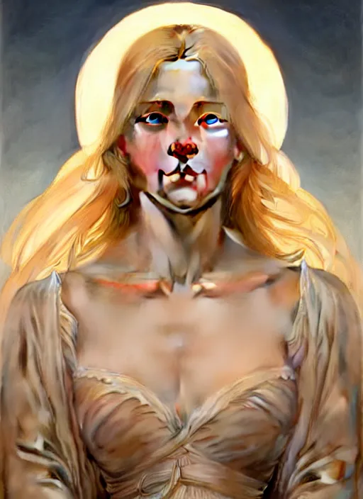 Image similar to face of feminine perfection!! portrait of young wife blessed by god with ever - increasing physical mental perfection, blonde, symmetrical! intricate, sensual features, highly detailed, biblical!! holy perfection!! digital painting, artstation, concept art, smooth, sharp focus, illustration, art by artgerm and greg rutkowski and alphonse mucha