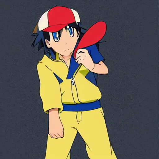 Image similar to Ash ketchum wearing a yellow jacket, fantasy art