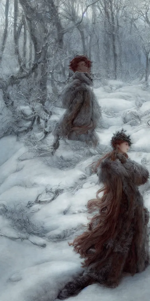 Image similar to winter, masterpiece by Edgar Maxence and Ross Tran and Michael Whelan, 8k, octane render