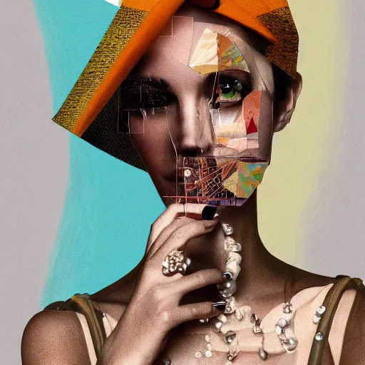 Prompt: fashion icon, contemporary collage, highly detailed, digital painting, 4 k, hdr, french chic, minimal style, smooth, sharp focus, art by nick knight