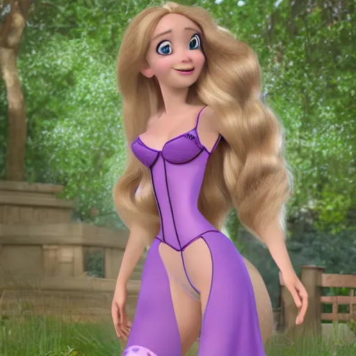 Prompt: rapunzel girl, in modern lingerie, disney style, 3 d image, full - length model, high detail, accurate information, 4 k