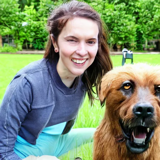 Prompt: portrait of a woman and her giant monster pet