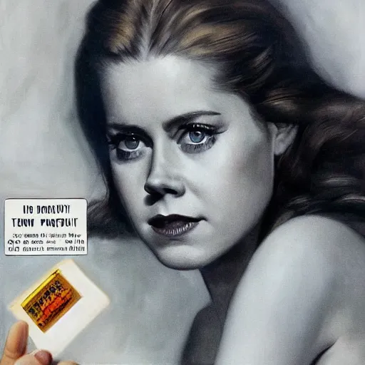 Prompt: ultra realistic portrait painting of amy adams in a vintage cigarette ad, art by frank frazetta, 4 k, ultra realistic, highly detailed, epic lighting