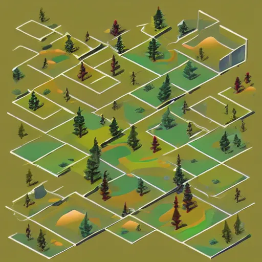 Prompt: isometric forest in winter, game art, fantastic