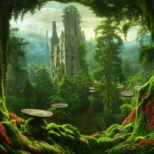 Image similar to a beautiful and highly detailed matte painting of a lush garden in a beautiful forest, carved celtic stone runes, psychedelic colors, intricate details, epic scale, insanely complex, hyperdetailed, artstation, cgsociety, 8 k, sharp focus, hyperrealism, by caspar friedrich, albert bierstadt, james gurney, brian froud,