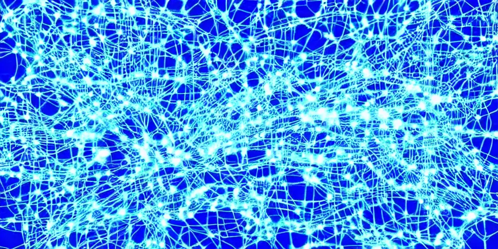 Prompt: a really cool deep blue desktop background consisting of artificial intelligence mapping out the human brain using fiber optics with white signals