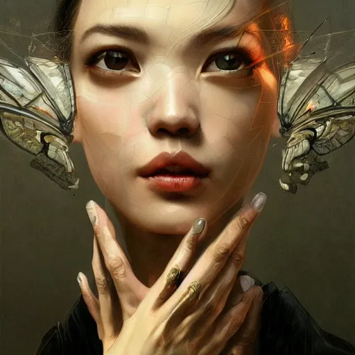 Image similar to Kiko Mizuhara, physically accurate, dynamic lighting, intricate, elegant, highly detailed, digital painting, artstation, HR GIGER, Hieronymus Bosch, Francis Bacon, concept art, smooth, sharp focus, illustration, art by artgerm and greg rutkowski and alphonse mucha