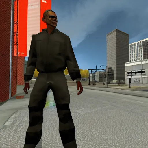 Image similar to screenshot of half - life 2 city 1 7 videogame featuring obama wearing combine uniform