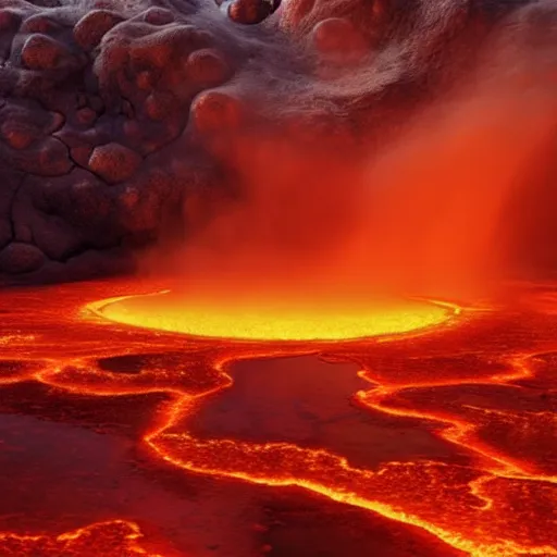 Prompt: 8 k hd detailed octane render of a river of molten magma following from a volcano